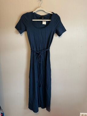 Club Monaco Scoop Neck Belted Midi Dress Blue Size S NWT